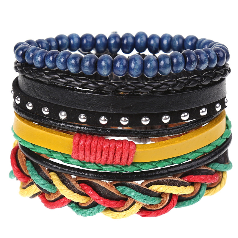 New Vintage Braided Combination Set Cowhide Hand Rope Popular Diy Leather Bracelet Prop-Cosplay Instrumentality Project