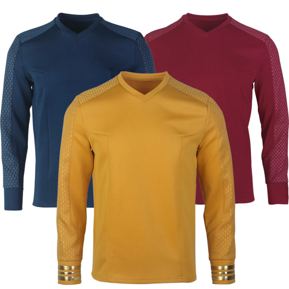 Star Trek Strange New Worlds Captain Pike Gold Uniforms Startfleet Blue Red Yellow Top Shirts