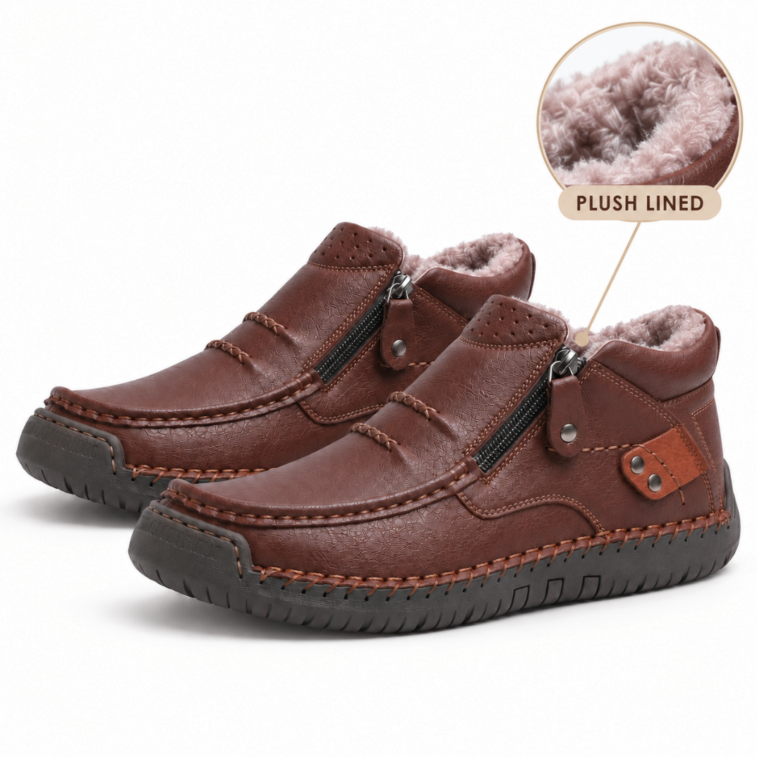 🌲Christmas Sale — 50% OFF🎁Men's Fleece-Lined Handmade Leather Boots with Arch Support & a Wide Toe Box