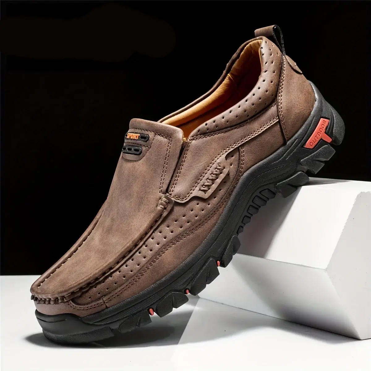 Mitchell Shoes Men's Non-slip Walking Leather Lightweight Breathable Casual Loafers