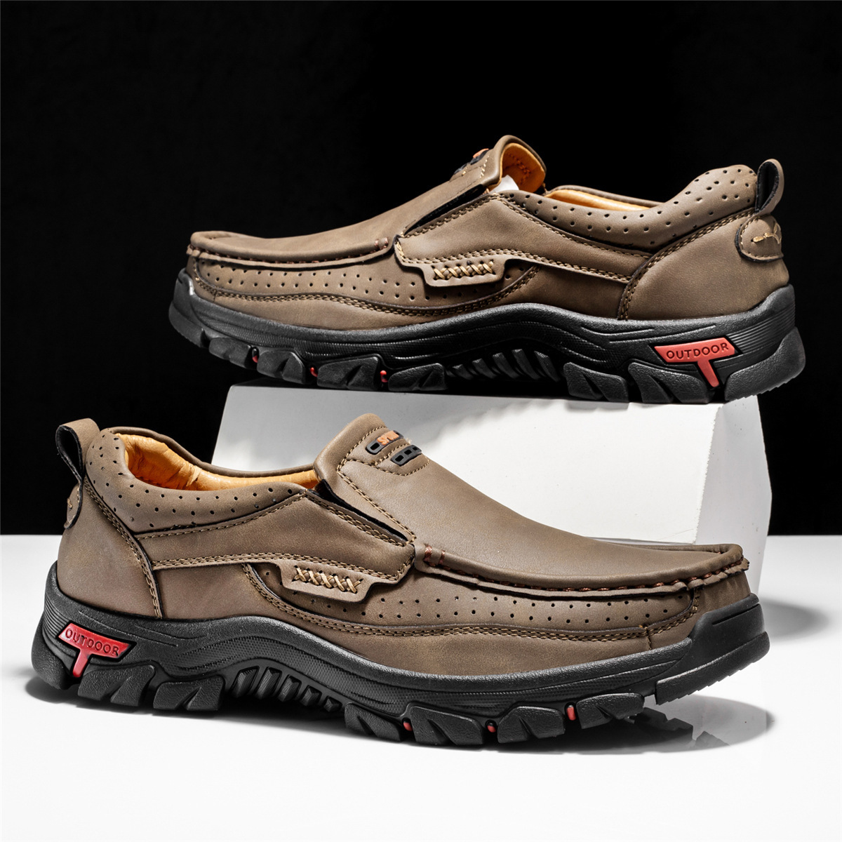 Mitchell Shoes Men's Non-slip Walking Leather Lightweight Breathable Casual Loafers