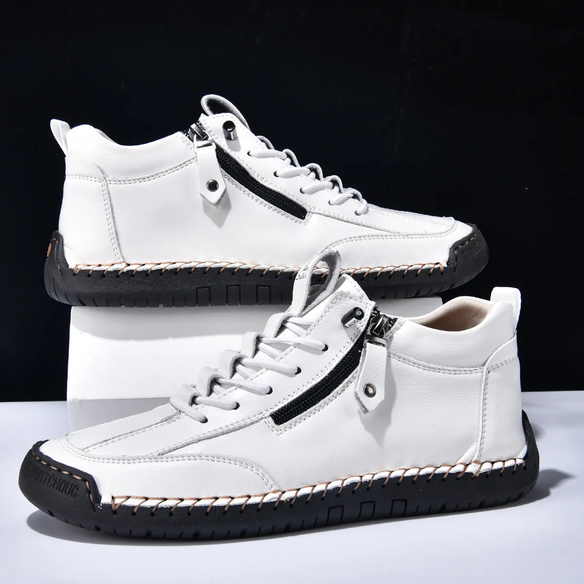 (⏰LAST DAY-70% OFF🛒)Men’s Outdoor Casual Leather Boots – First Layer Cowhide, Wide Toe, Arch Support, Zipper & Slip-On, Comfortable for Walking & Driving