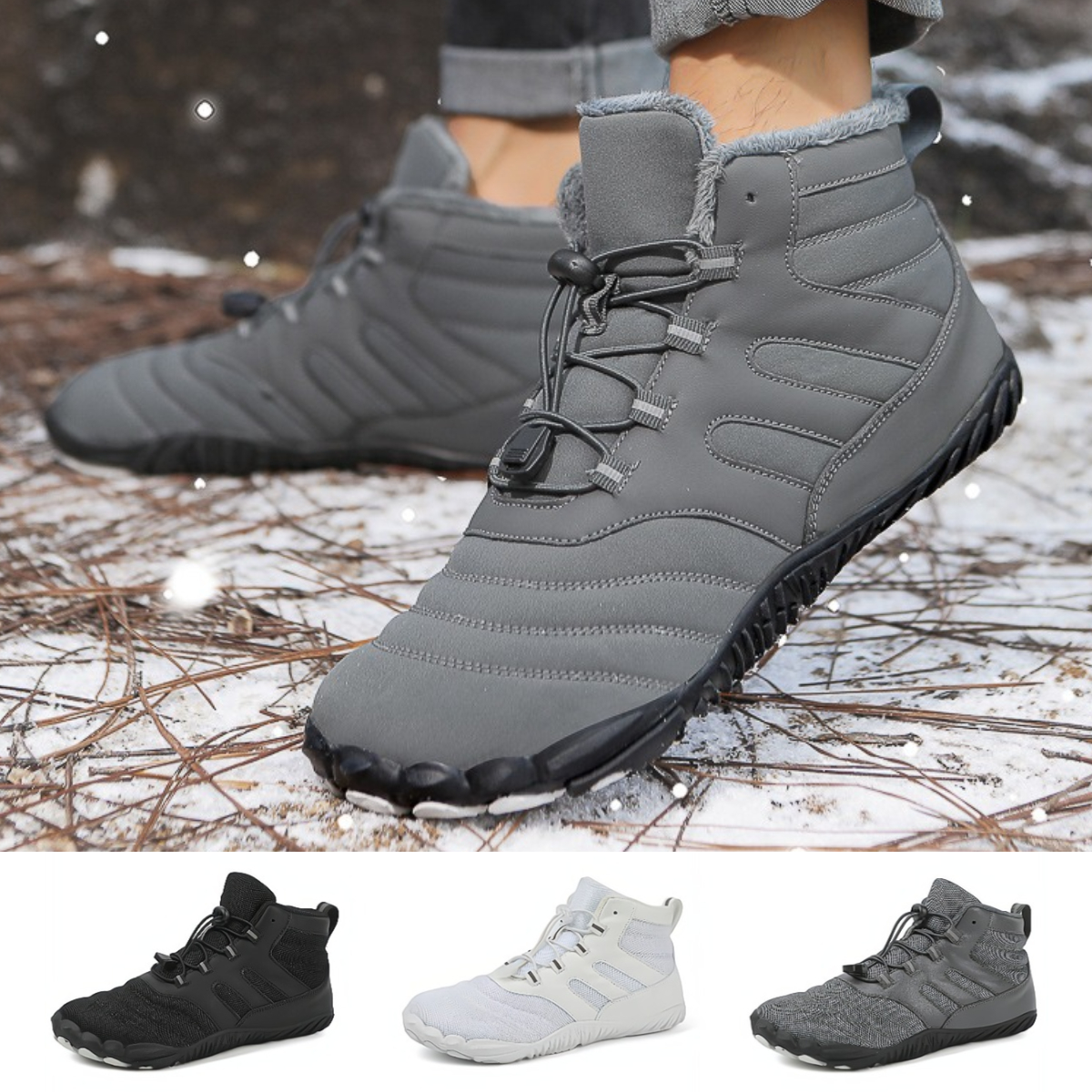 Grey Glide- Non-slip & Carbon Fiber Waterproof Winter Barefoot Shoes (Unisex)