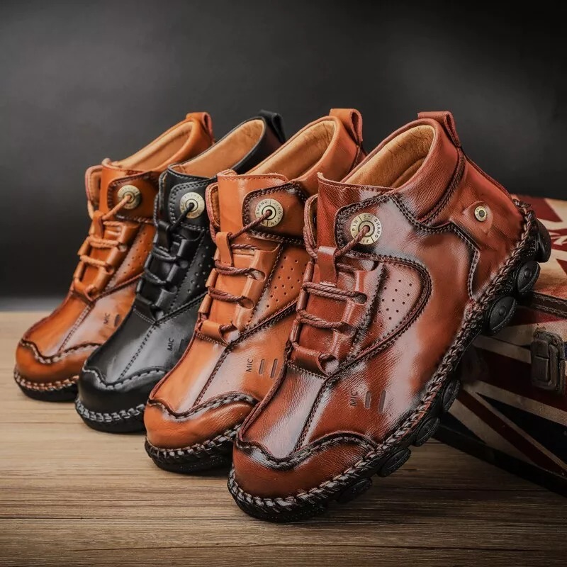 Men's Waterproof Premium Supple Leather Comfortable Leather Shoes - Spacious Toe Box, Arch Support, Pressure Relief
