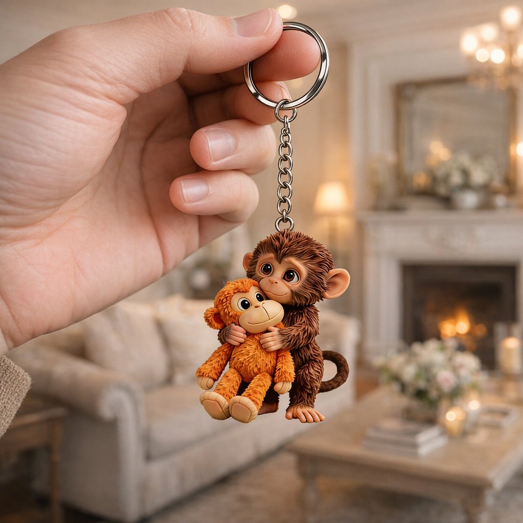 🐵3D Viral Punch Monkey Keychain 💕- Emotional Gift for Animal Lovers, Family, Friends, Loved Ones🎁