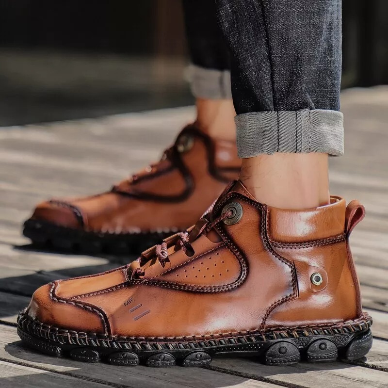 Men's Waterproof Premium Supple Leather Comfortable Leather Shoes - Spacious Toe Box, Arch Support, Pressure Relief