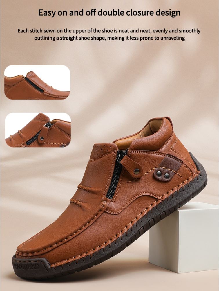 ⏰Last Day! 50% OFF 🔥Men's Handmade Leather Boots with Arch Support & Wide Toe Box | Easy Zip Design 