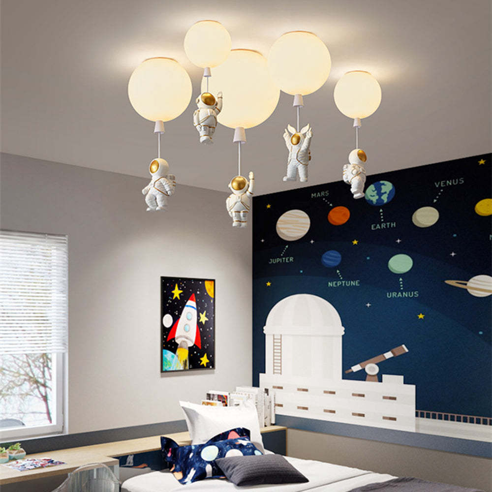 Fateh Astronaut Ballong Taklampa Plafond, Flerfärgad, Akryl, Grå/Vit, Sovrum