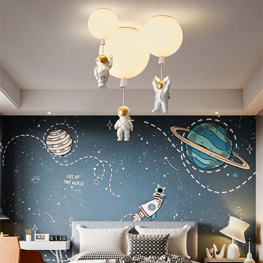 Fateh Astronaut Ballong Taklampa Plafond, Flerfärgad, Akryl, Grå/Vit, Sovrum