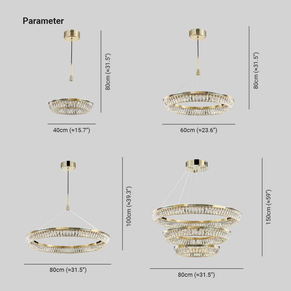 Marilyn Modern Luxury Crystal Gold Chandelier, Tri-Circle
