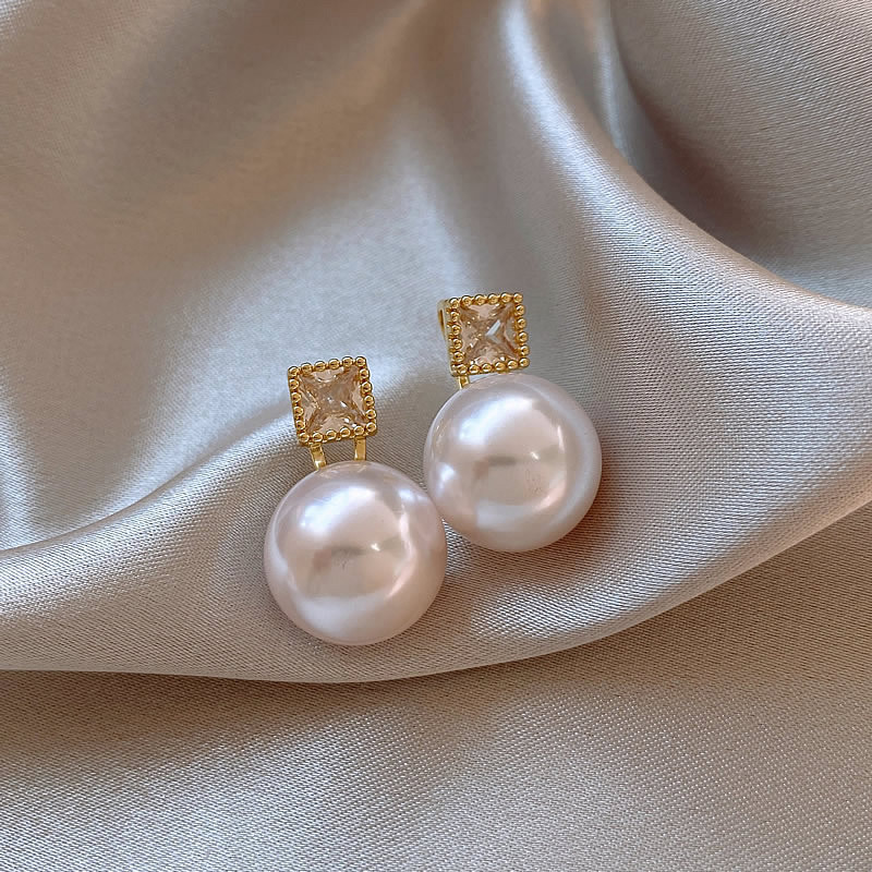 Zircon Silver Ear Stud White Pearl Earrings