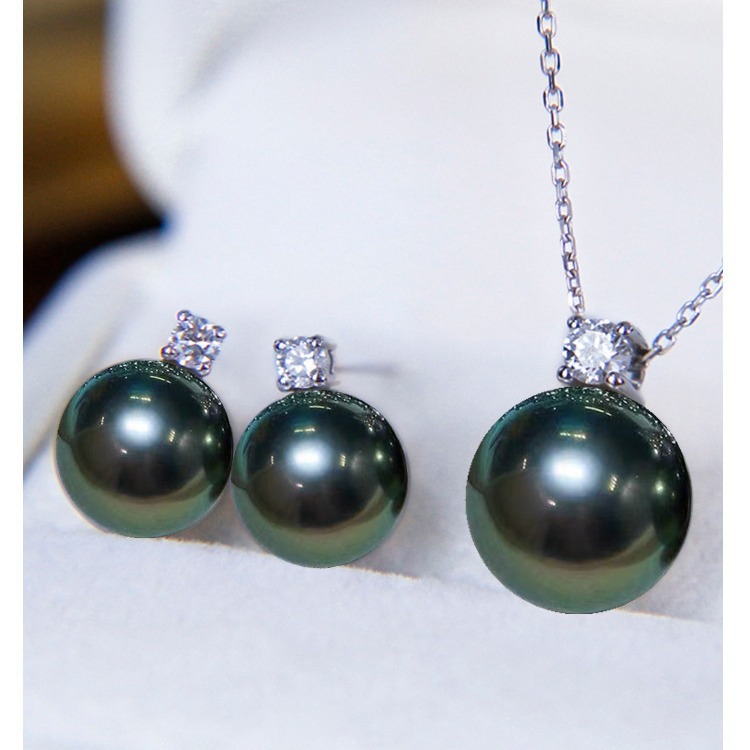 12-14mm Princess Tahitian Pearl & Sasha Diamond Pendant Necklace