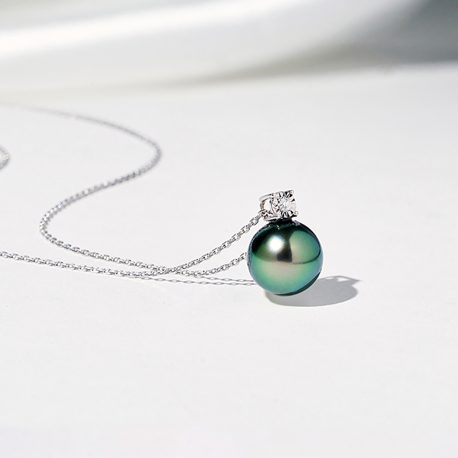 12-14mm Princess Tahitian Pearl & Sasha Diamond Pendant Necklace