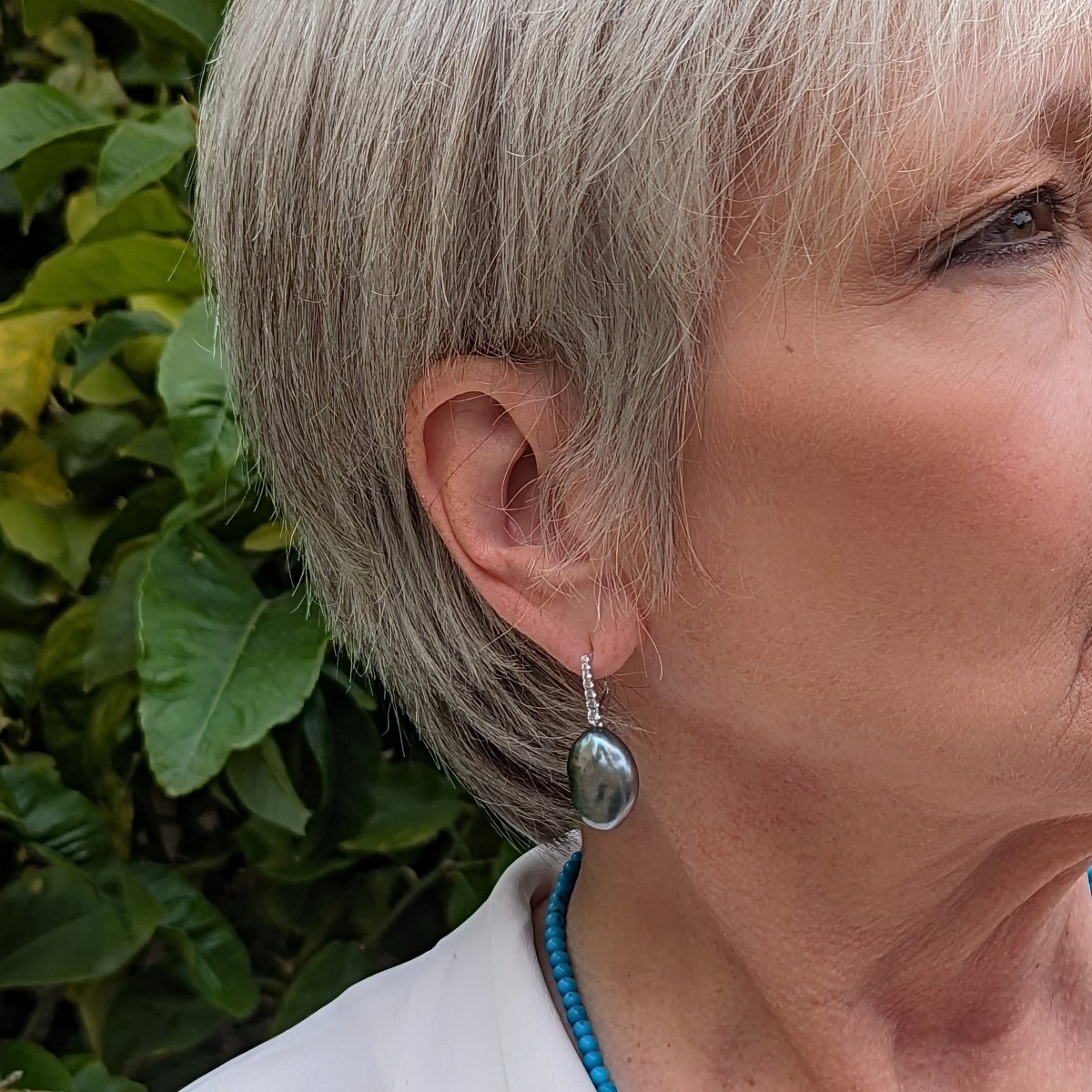 19-20mm Tahitian Keshi Pearl Dangling Lever-Back Earrings