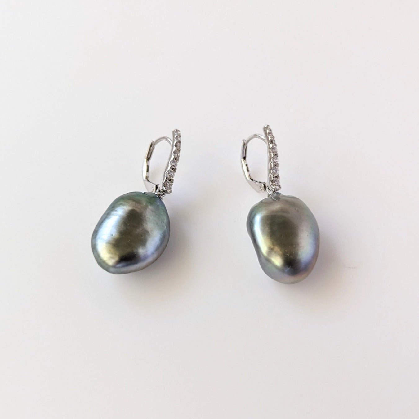 19-20mm Tahitian Keshi Pearl Dangling Lever-Back Earrings