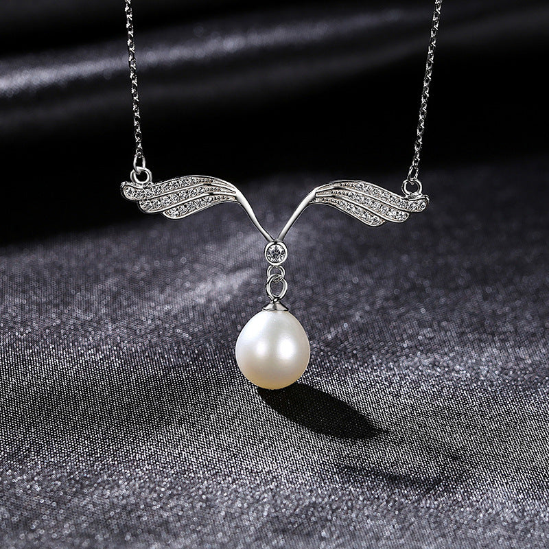 Angel Wings Freshwater Pearl Pendant Necklace | 14K Gold Over Sterling Silver