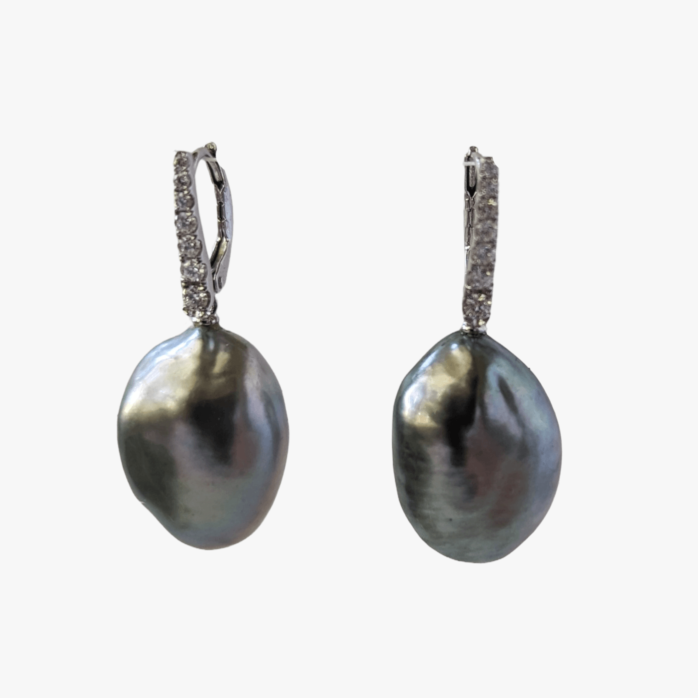 19-20mm Tahitian Keshi Pearl Dangling Lever-Back Earrings