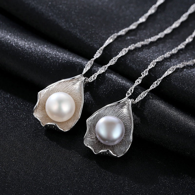 White Gold Unique Freshwater Pearl and Diamond Pendant Necklace