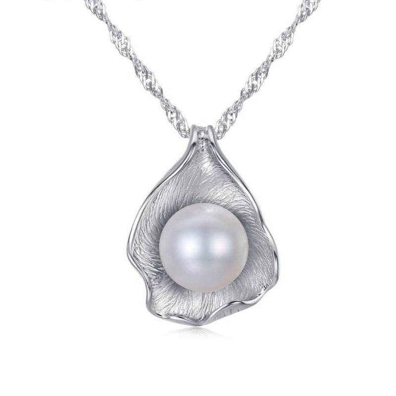 White Gold Unique Freshwater Pearl and Diamond Pendant Necklace