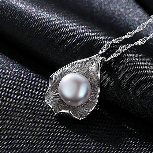White Gold Unique Freshwater Pearl and Diamond Pendant Necklace