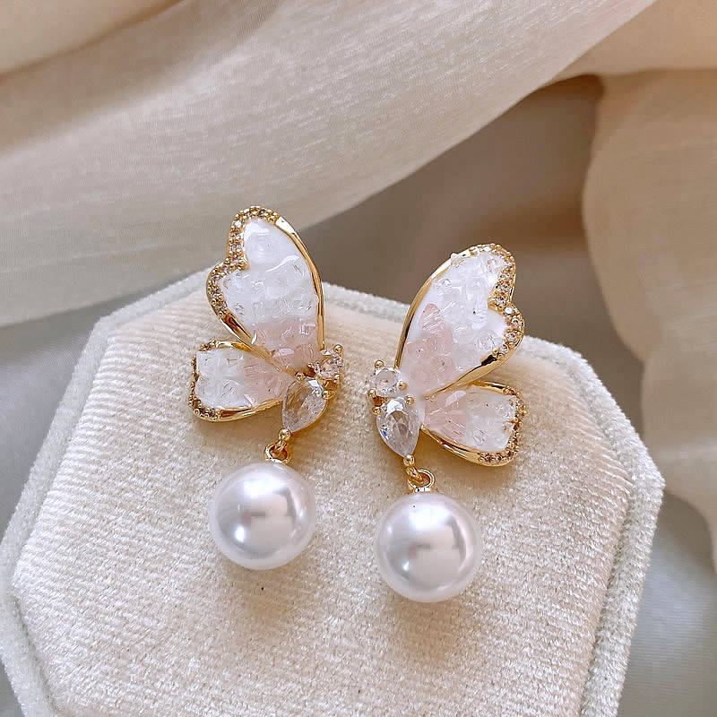 Temperament Butterfly Pearl Drop Earrings