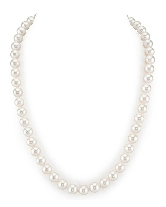 7.5-8.0 mm 18 Inch White Freshwater Pearl Necklace - AAA Quality