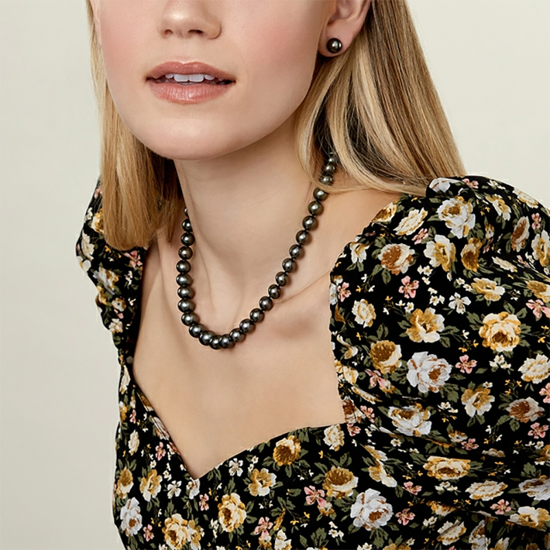 8-10mm Tahitian Black South Sea Pearl Necklace - AAAA Quality