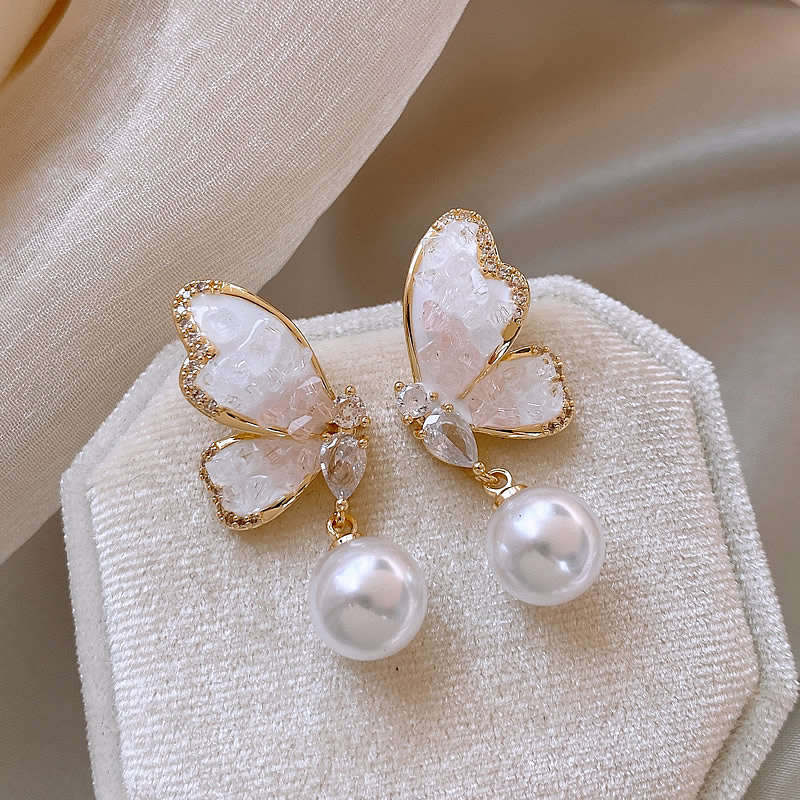 Temperament Butterfly Pearl Drop Earrings