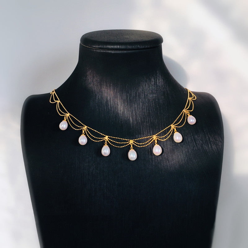 Multi Layered Pearl Pendant Necklace | Freshwater Pearl Pendant in 18K Gold Plated