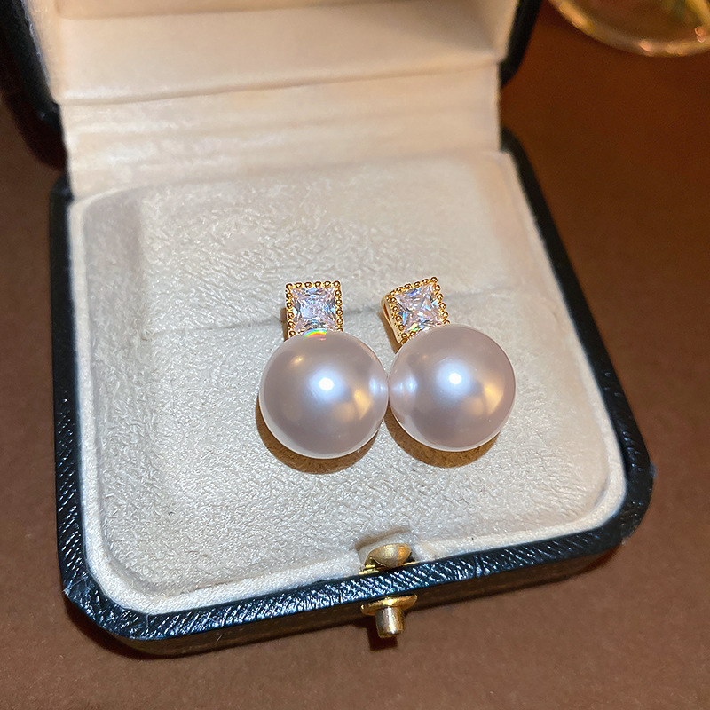 Zircon Silver Ear Stud White Pearl Earrings