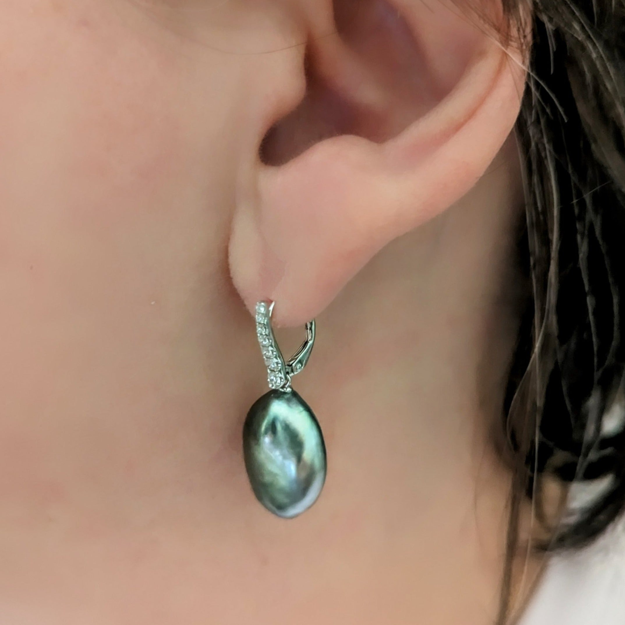 19-20mm Tahitian Keshi Pearl Dangling Lever-Back Earrings