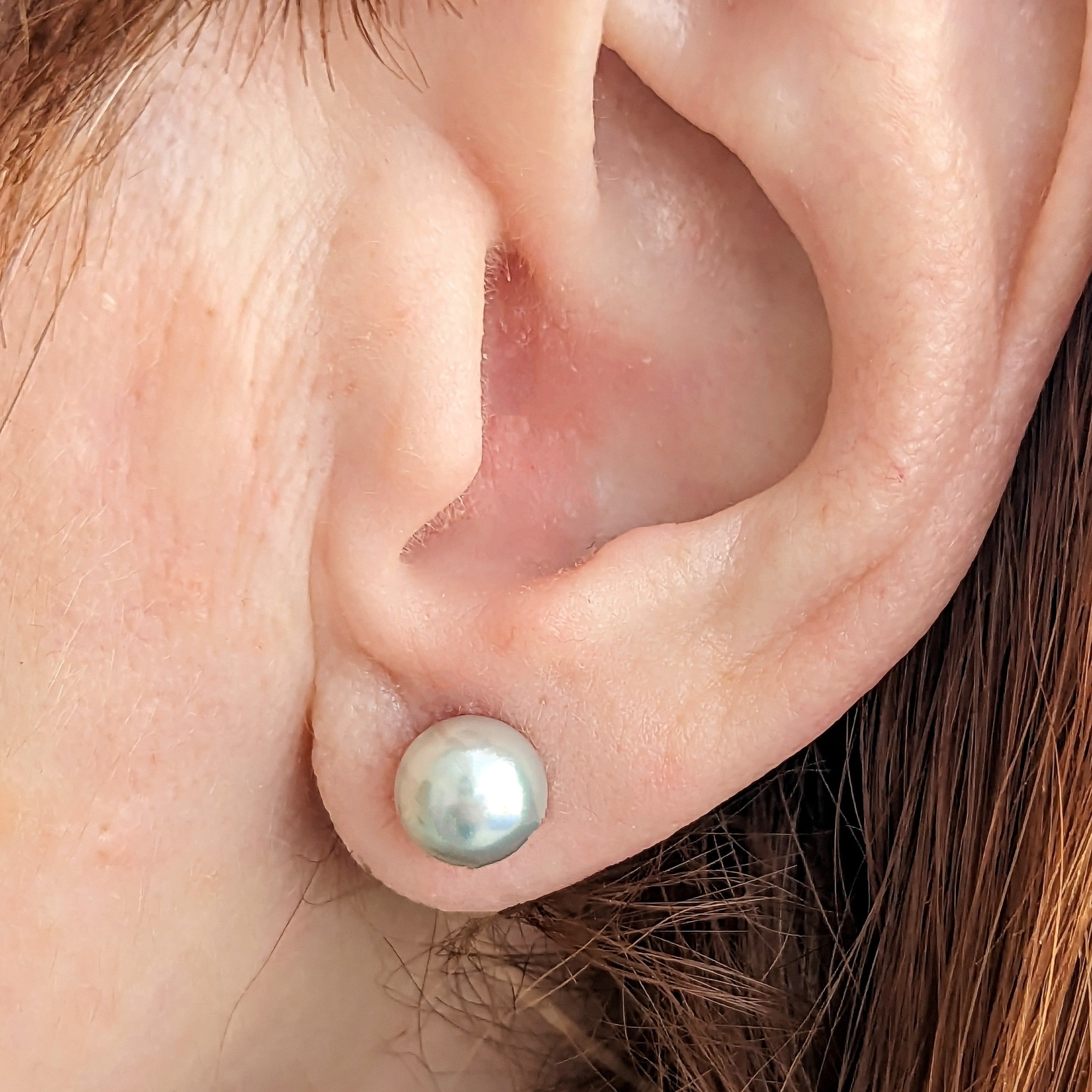 7.5-8.0mm Blue Akoya Pearl Stud Earrings