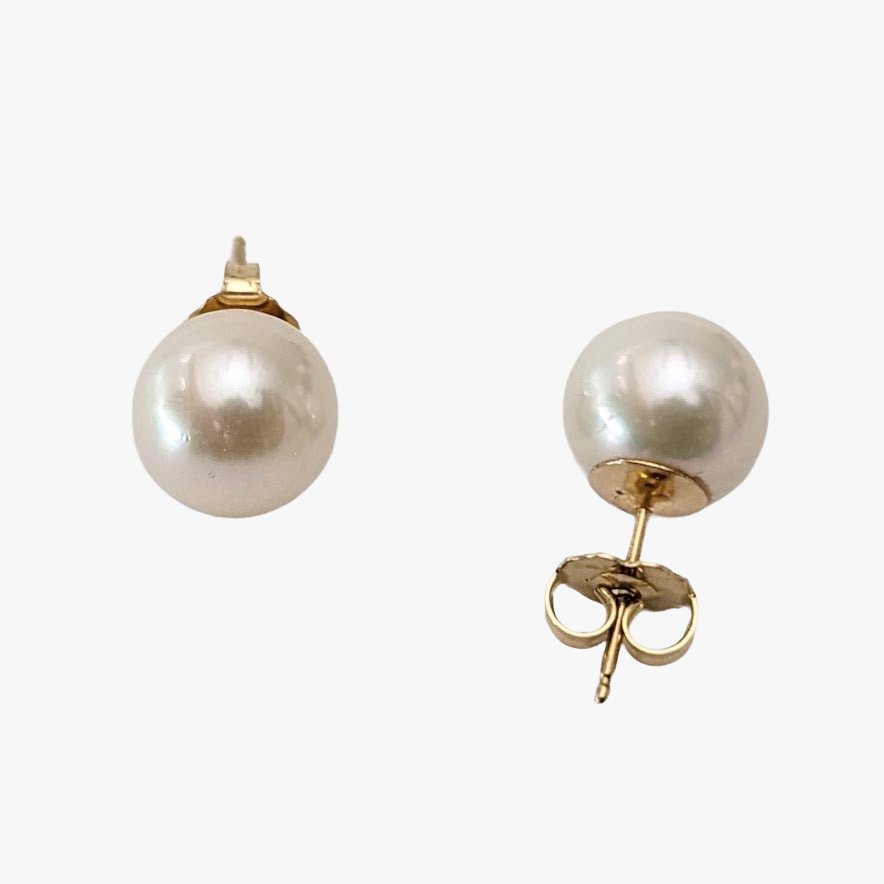 8.5-9.0mm White Akoya Pearl Stud Earrings
