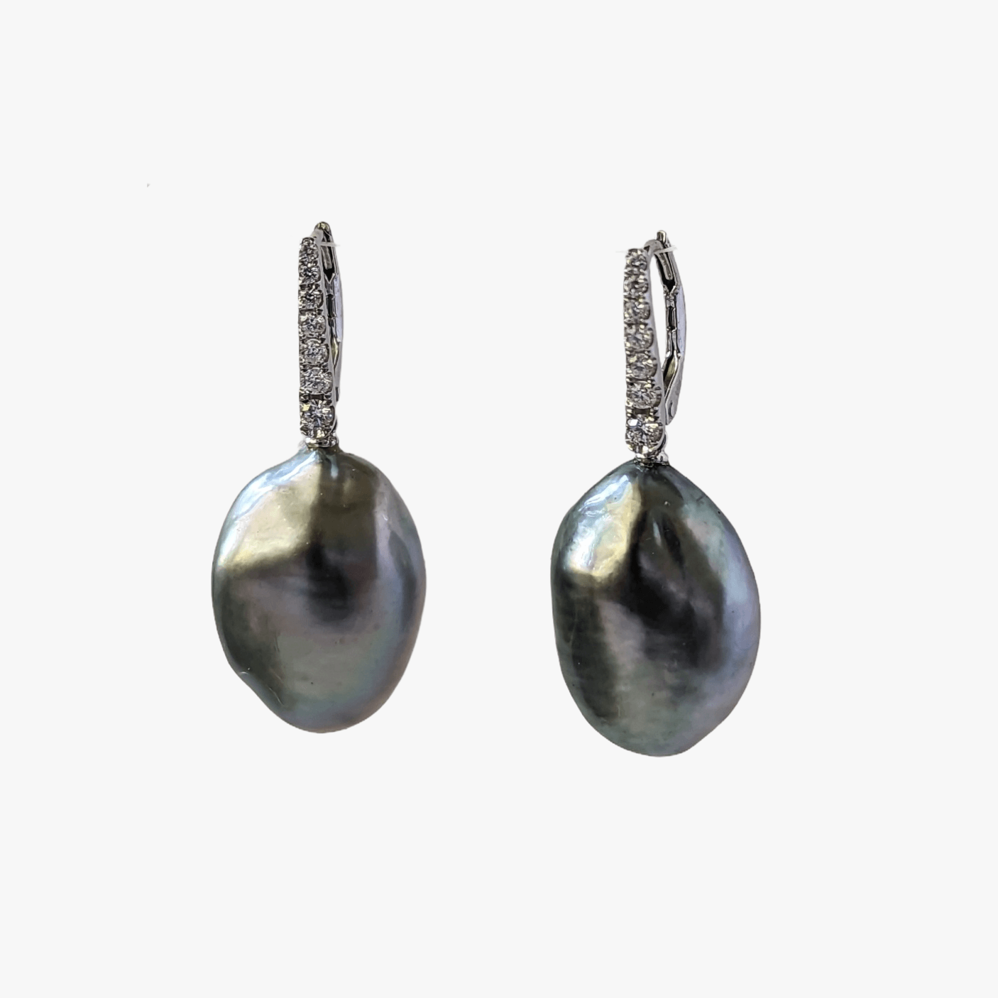 19-20mm Tahitian Keshi Pearl Dangling Lever-Back Earrings