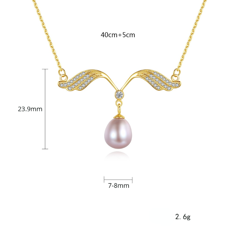 Angel Wings Freshwater Pearl Pendant Necklace | 14K Gold Over Sterling Silver