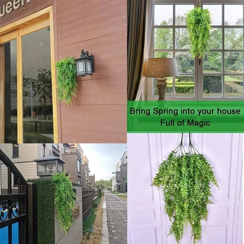2pcs premium oxidation resistance artificial flower boston ferns artificial persian rattan fake hanging plant faux greenary vine outdoor uv resistant plastic plants for wall wedding party decor home decor details 5