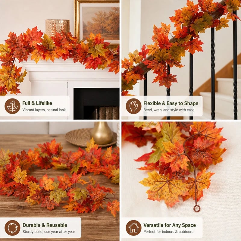 🔥LAST DAY 49% OFF -🍁Pre-Lit Autumn Maple Leaf Garland