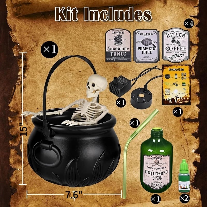 🎃Cauldron Halloween Decor with Magic Floating Potion Bottles and Diffuser👻