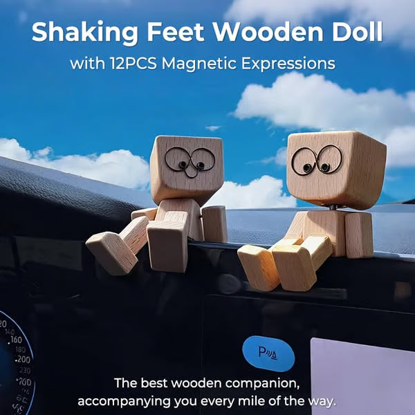 💖Handmade Charming Shaking Wooden Man Figurine with 12PCS Magnetic Expressions