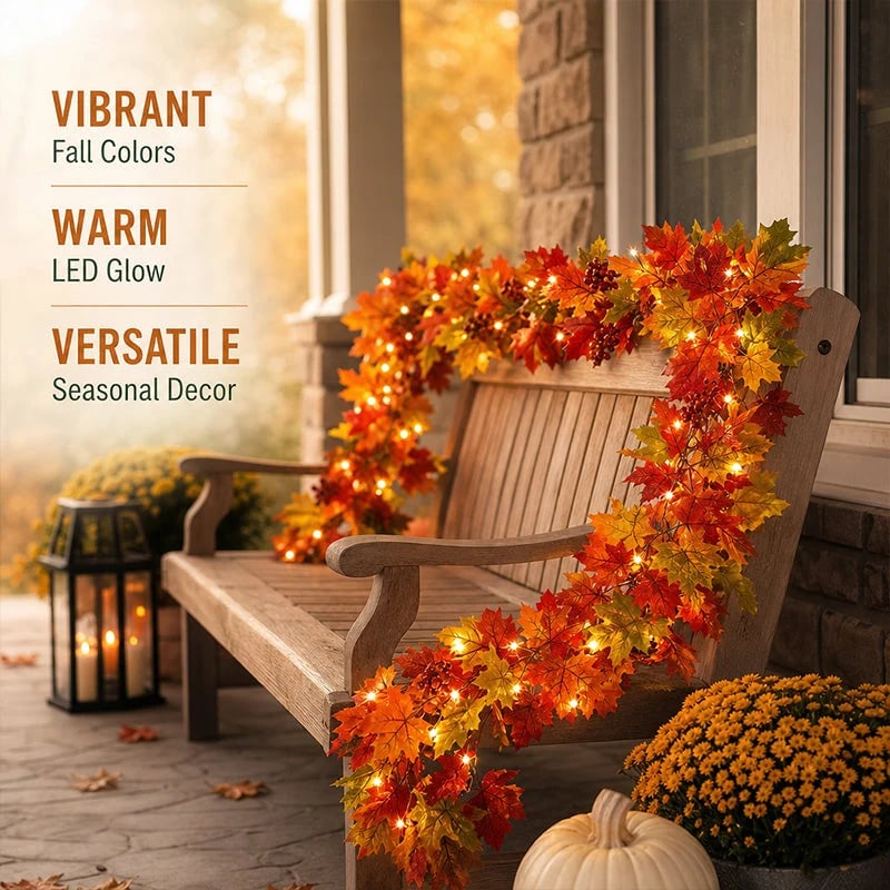 🔥LAST DAY 49% OFF -🍁Pre-Lit Autumn Maple Leaf Garland