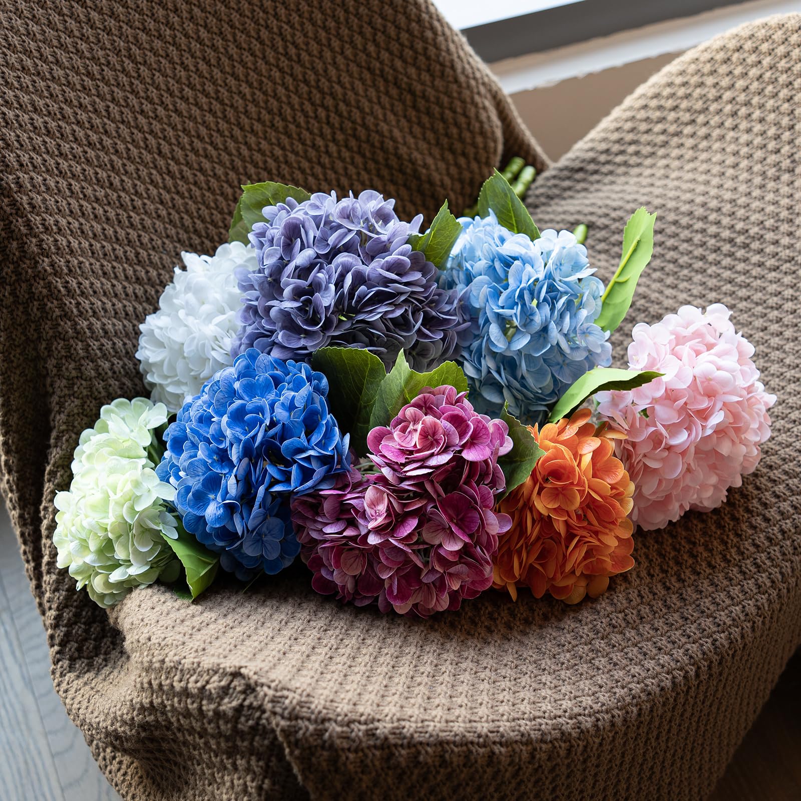 22 inch Lifelike Artificial Hydrangeas - UV resistant, Waterproof,Windproof