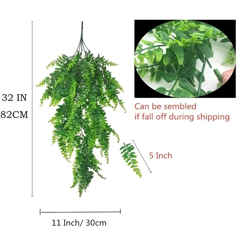 2pcs premium oxidation resistance artificial flower boston ferns artificial persian rattan fake hanging plant faux greenary vine outdoor uv resistant plastic plants for wall wedding party decor home decor details 2
