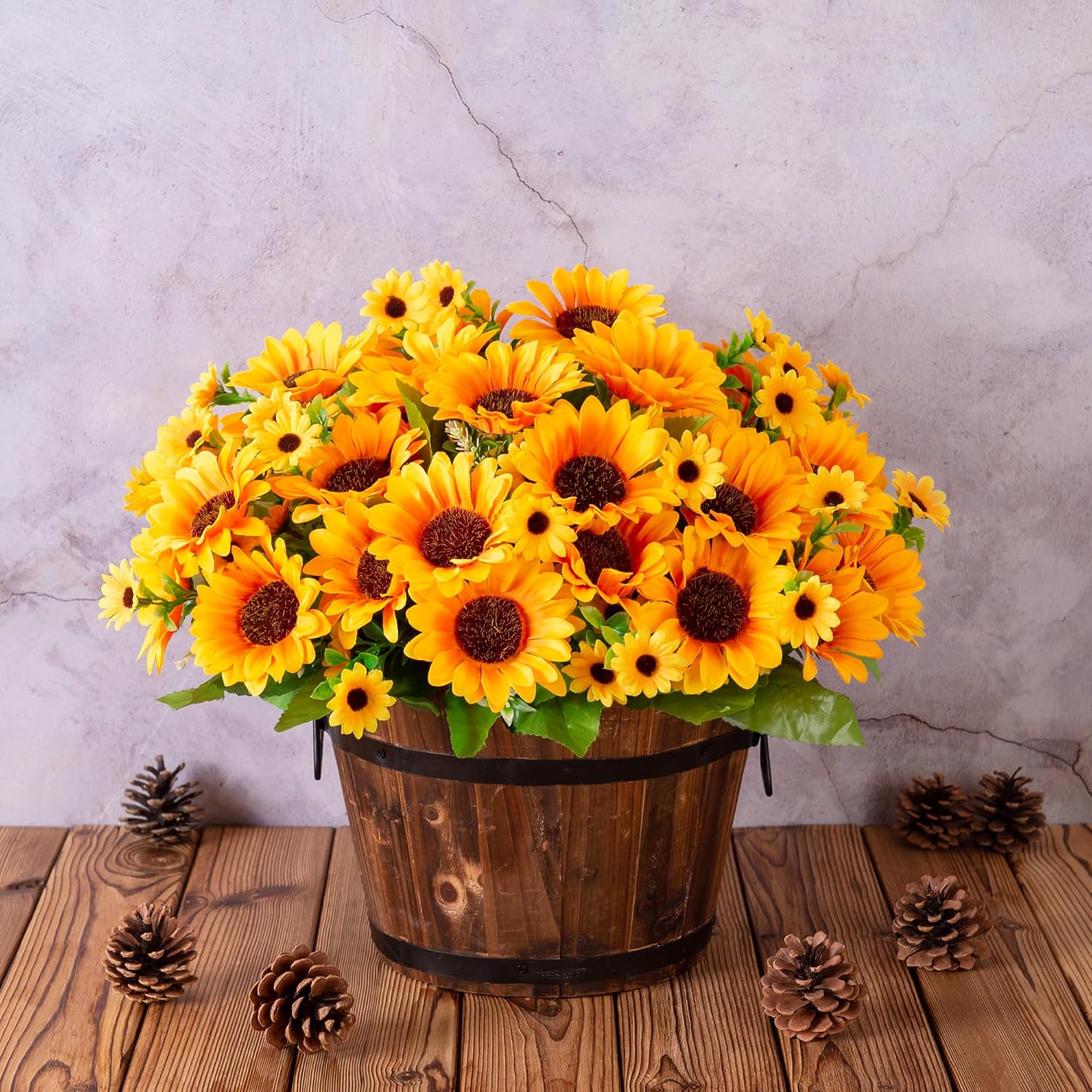 Artificial Faux Sunflowers Flowers Plants for Fall Outdoor Indoor Decoration 5 Bundles