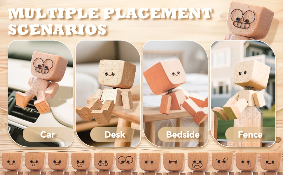 Charming Little Wooden Figure That Sways with 12PCS Magnetic Expressions