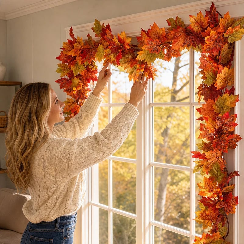 🔥LAST DAY 49% OFF -🍁Pre-Lit Autumn Maple Leaf Garland