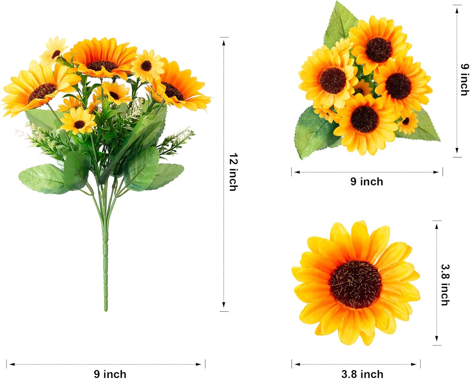 Artificial Faux Sunflowers Flowers Plants for Fall Outdoor Indoor Decoration 5 Bundles