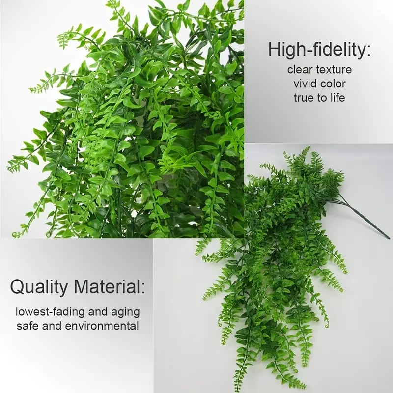 2pcs premium oxidation resistance artificial flower boston ferns artificial persian rattan fake hanging plant faux greenary vine outdoor uv resistant plastic plants for wall wedding party decor home decor details 7