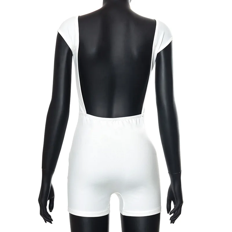 Solid White Romper Women Aesthetic Clothes Sleeveless Ropa De Mujer Backless Sexy Bodysuit One Piece Playsuit Bodycon Jumpsuit