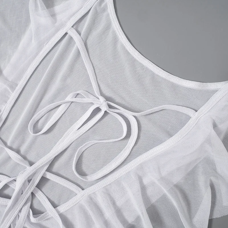 Bodycon Dress See Through Y2k Clothes Sleeveless Vestidos De Mujer Spaghetti Strap White Club Outfits For Women Sexy Streetwear