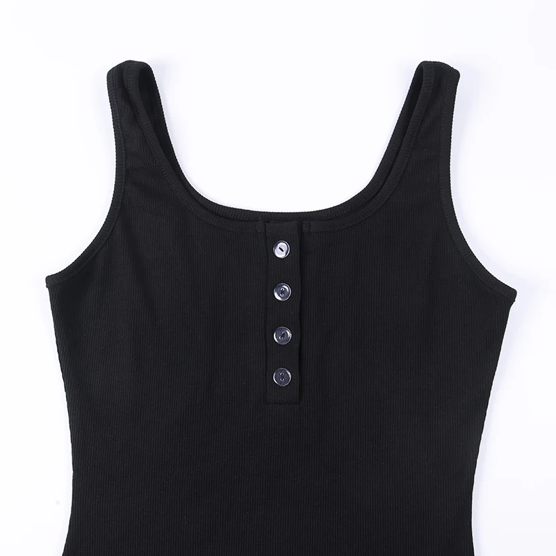 Women Knitted Elastic Knee-Length Dress V-Neck Sleeveless Elegant Button Vestidos Female Sexy Party Slim Dresses Summer